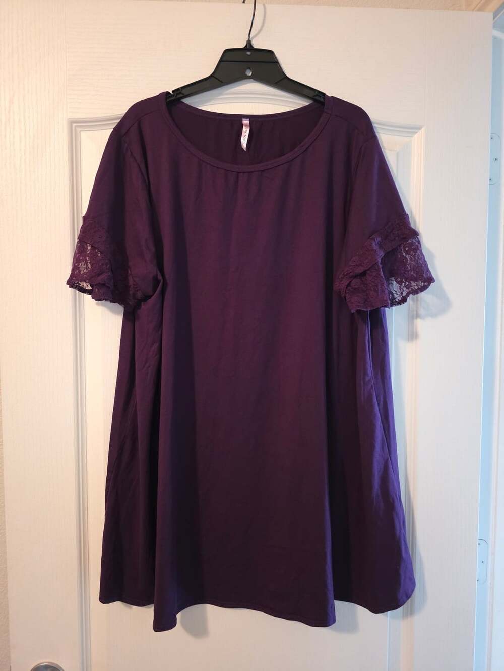 Cool Melon Purple Short Sleeve Lace Trim Pajama Top 2X